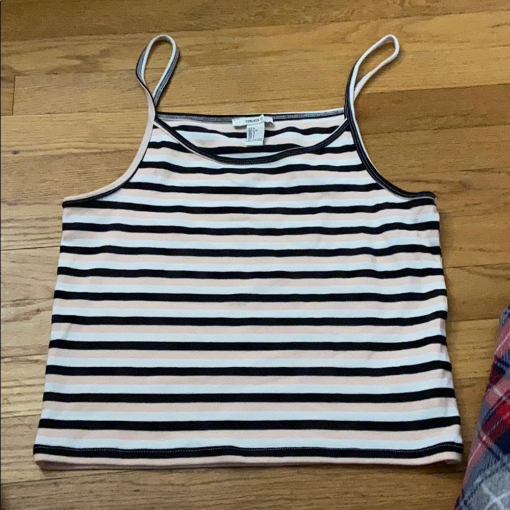 Striped pink, black and white cropped top